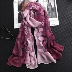 Women Simulation Silk Cut Flower Scarf Scarves Girls Embroidery Wild Sunscreen Shawl Adult Long Embroidered Lace Scarfs