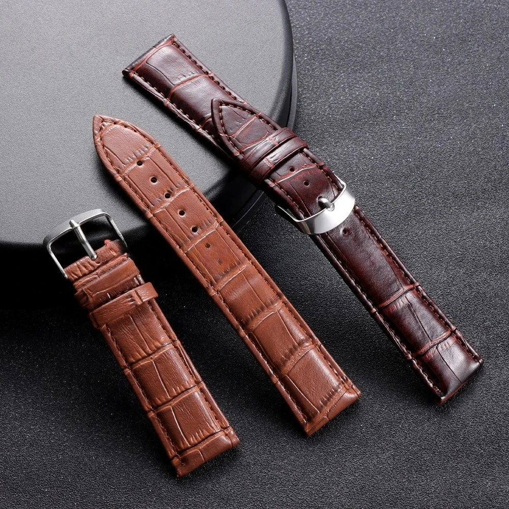 Bracelet en cuir universel noir et marron 12/14/16/18/20mm 22mm 24mm pour montre Seiko, bracelet de montre pour homme et femme, bracelet de poignet pour DW