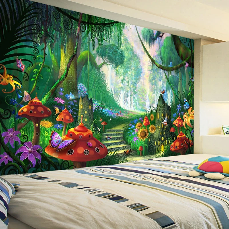 Papel tapiz Mural personalizado 3D, pintura de pared de seta de bosque de dibujos animados, revestimiento de pared de foto ecológico para dormitorio