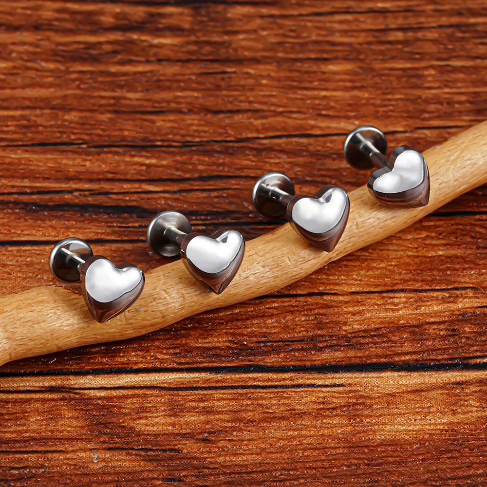 الحق جراند ASTM F136 التيتانيوم 16 جرام القلب شقة الظهر Labret مونرو الشفاه الغضروف اللولب الزنمة محارة الأذن الفص مسمار مجوهرات للجسم