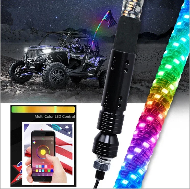 

3/4/5FT LED Whip Light RGB Waterproof Bendable APP Control Multicolor Super Bright Flagpole Light with Turn Signal Rzr Polaris
