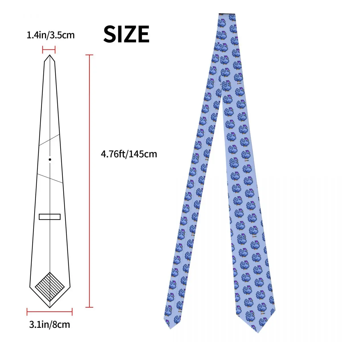 Stardew Valley Pixel Blue Chicken Necktie Unisex Polyester 8 cm Neck Ties for Men Fashion Classic Daily Wear Cravat Business