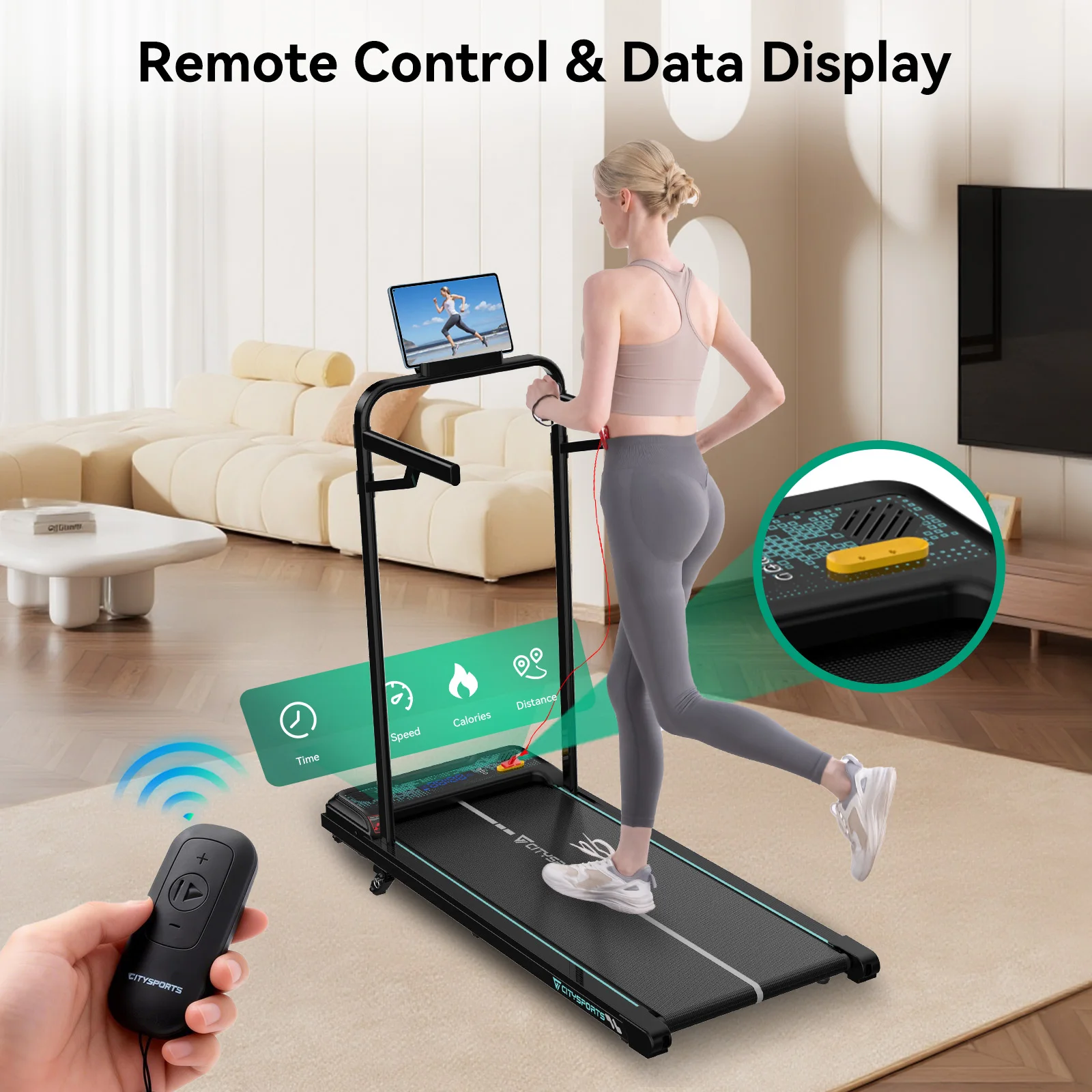 CITYSPORTS PRO Tapis de course , tapis de marche, tapis de course 2-en-1, Bluetooth, faible bruit, main courante amovible, réglage de l'inclinaison sur 3 niveaux, 120 kg