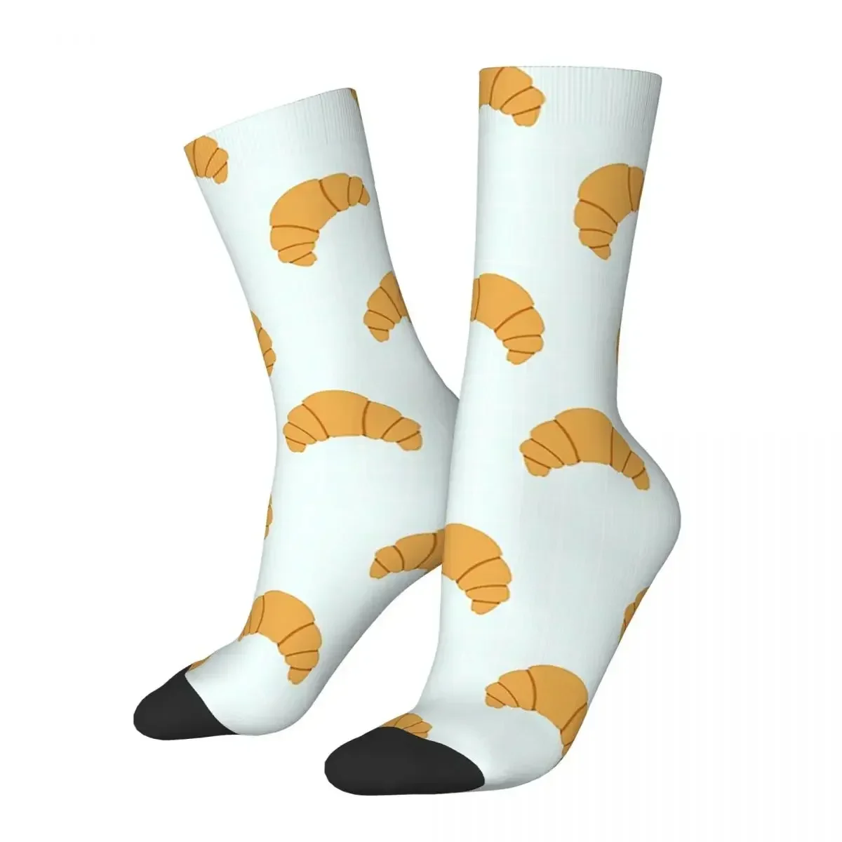 

Cute Croissant Print On Blue Background Socks Harajuku Quality Stockings All Season Long Socks for Man's Woman Birthday Present