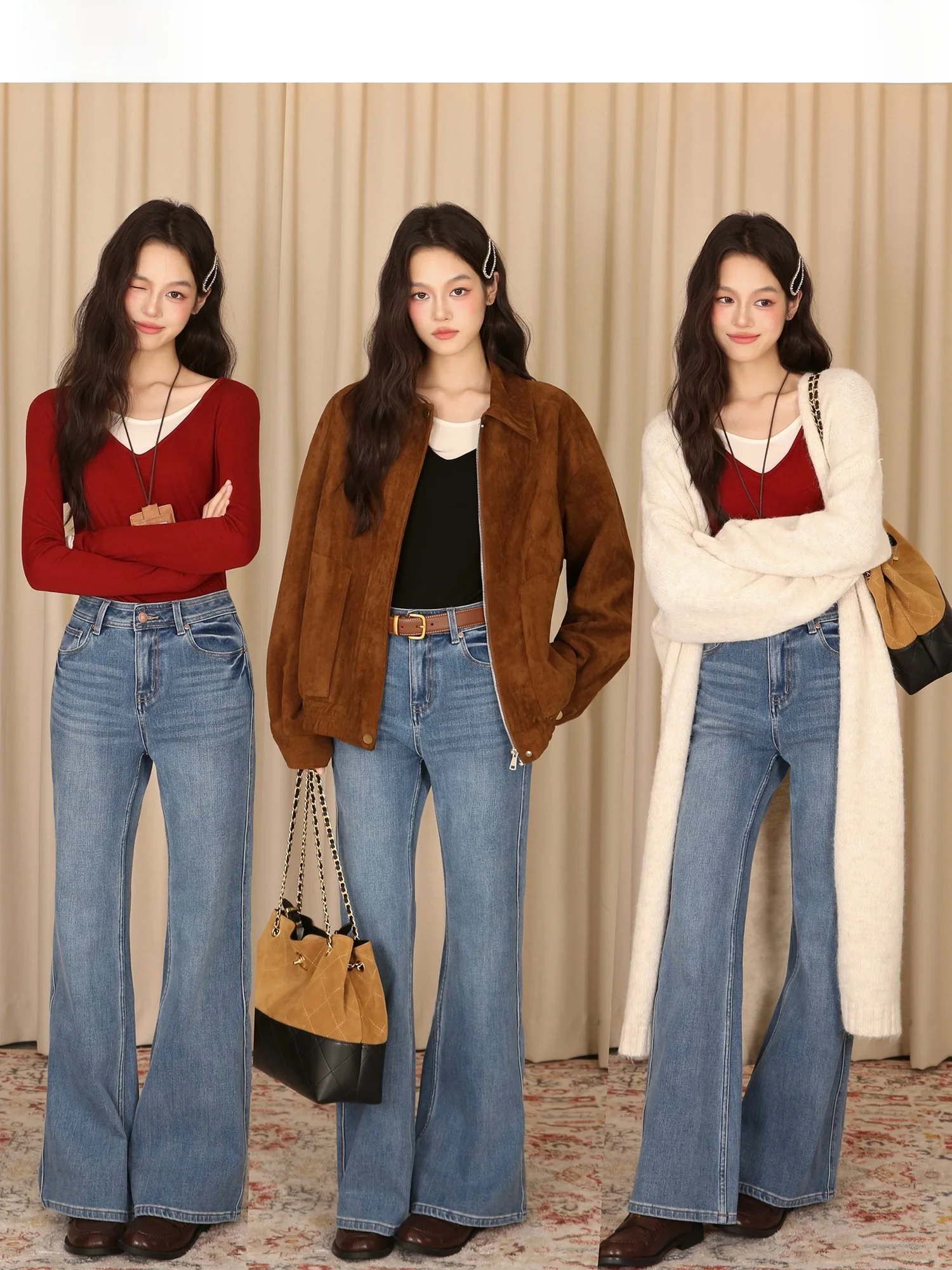 

Джинсы-клеш с высокой талией, эффект похудения, высококачественный синий хлопок, эластичные, женские, облегающие, на молнии