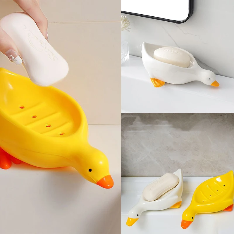 Soap Tray Self-Draining Soap Rack Cute Duck-Shaped Creative Rack For Shower Bathroom Kitchen Tub Sink Tray Bracket Bathroom