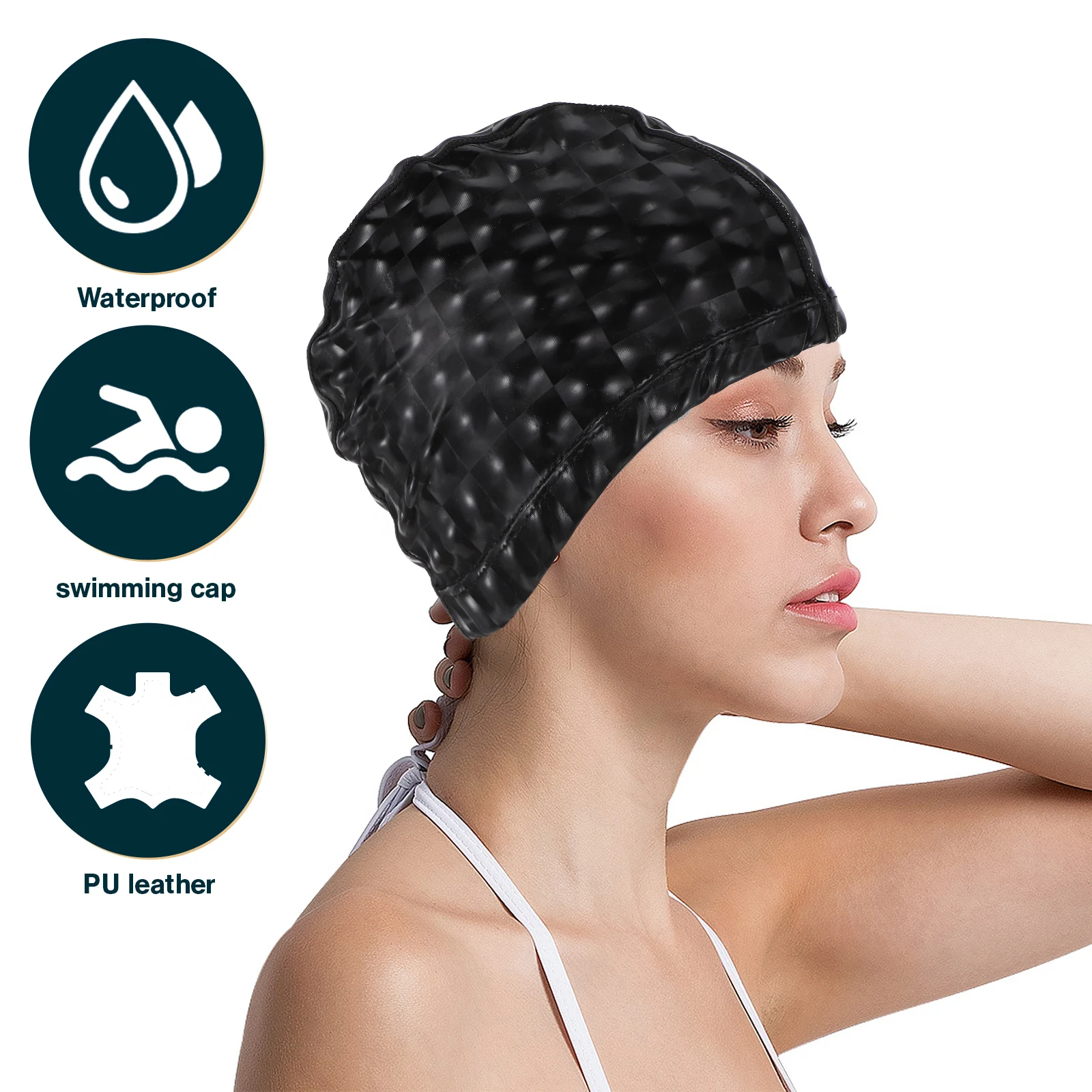 

Pu Coated Swimming Cap Skin-friendly Caps for Girl Hair Elastic Hat Women Regular