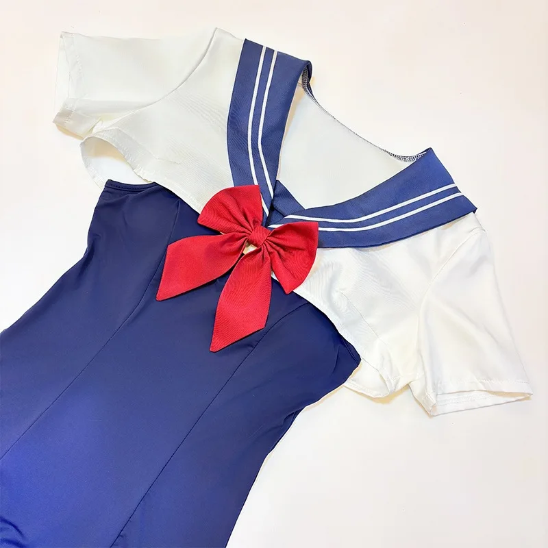 Women Japanese Sailor School Swimsuit Cosplay 3Pcs Set Bodysuit Bow Armband Anime Halloween Fancy School Swimsuit Dress Outfit