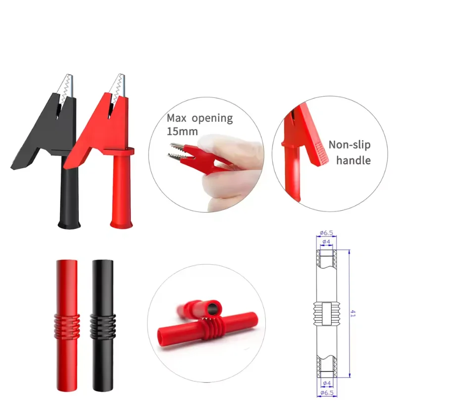 Doppelte 4-mm-stapelbare Bananenstecker-Messleitungen mit Krokodilklemmen-Testsonde, Bananenbuchse, 100 cm Multimeterkabel – Detail 6
