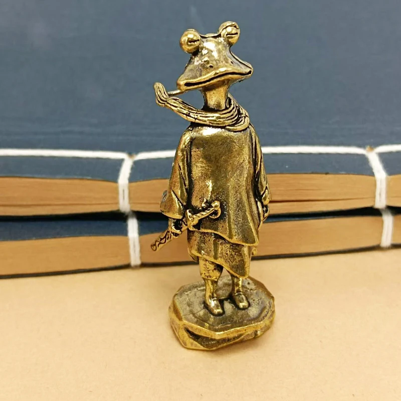 1 Piece Office Home Tea Pet Table Decor Japanese Style Brass Frog Ornament Mini Standing Frog Metal Statue Antique Copper Crafts