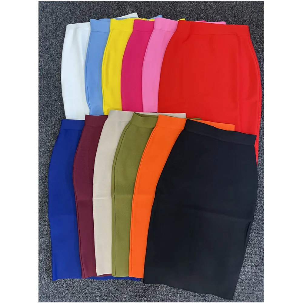 60CM Knee Length Summer Bandage Skirts For Women Candy Color Bodycon Pencil Skirt Ladies Elegant Office Business Formal XL XXL