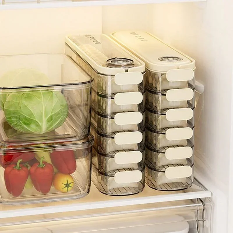 home Dumpling Storage Containers With Lids Fridge Freezer Timer Multi-Layer Transparent Non-Stick Bottom Gusseted Dumpling Case