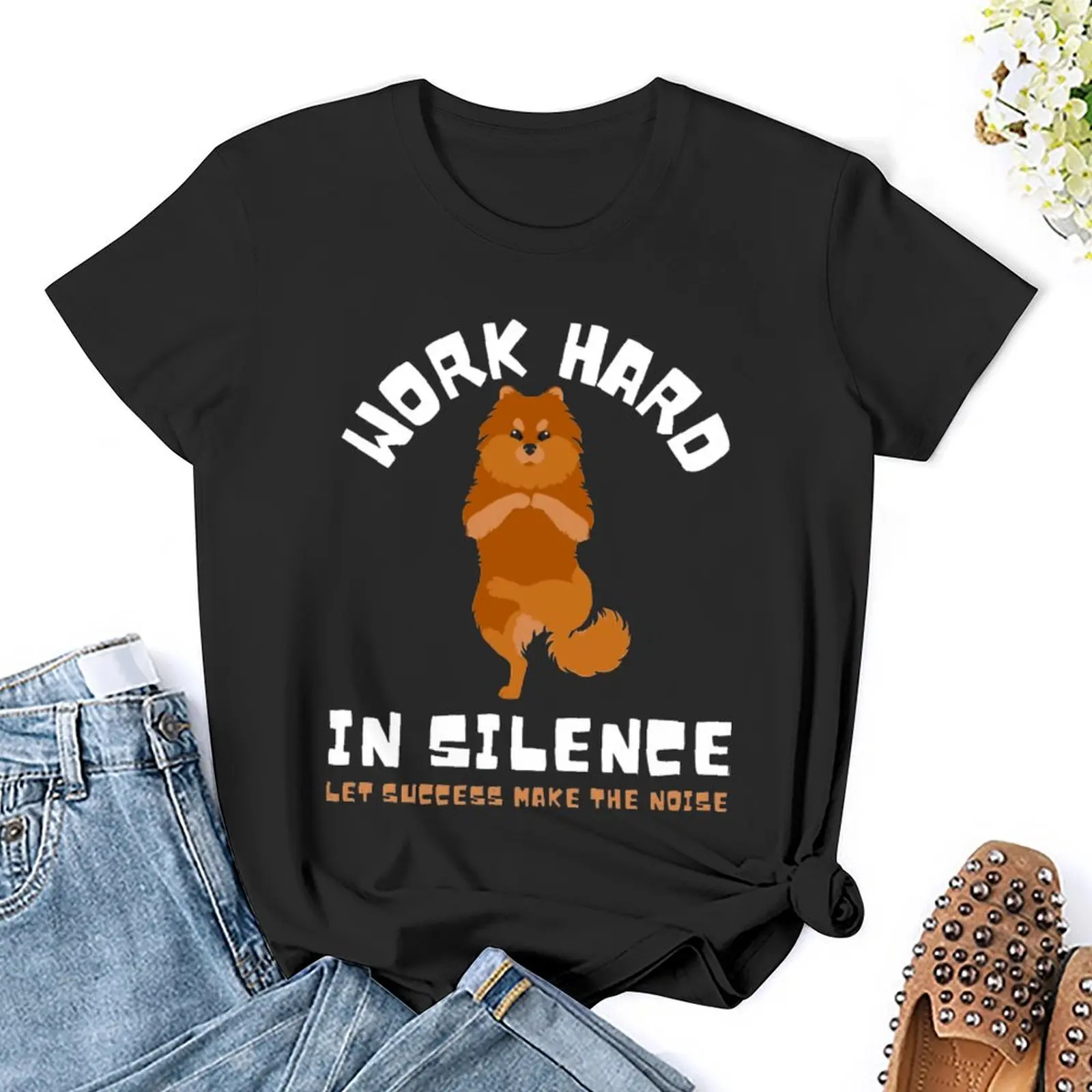 Work Hard In Silence Let Success Make Pomeranian Yoga T-shirt Harajuku Sport Tees Unique Home Humor Graphic