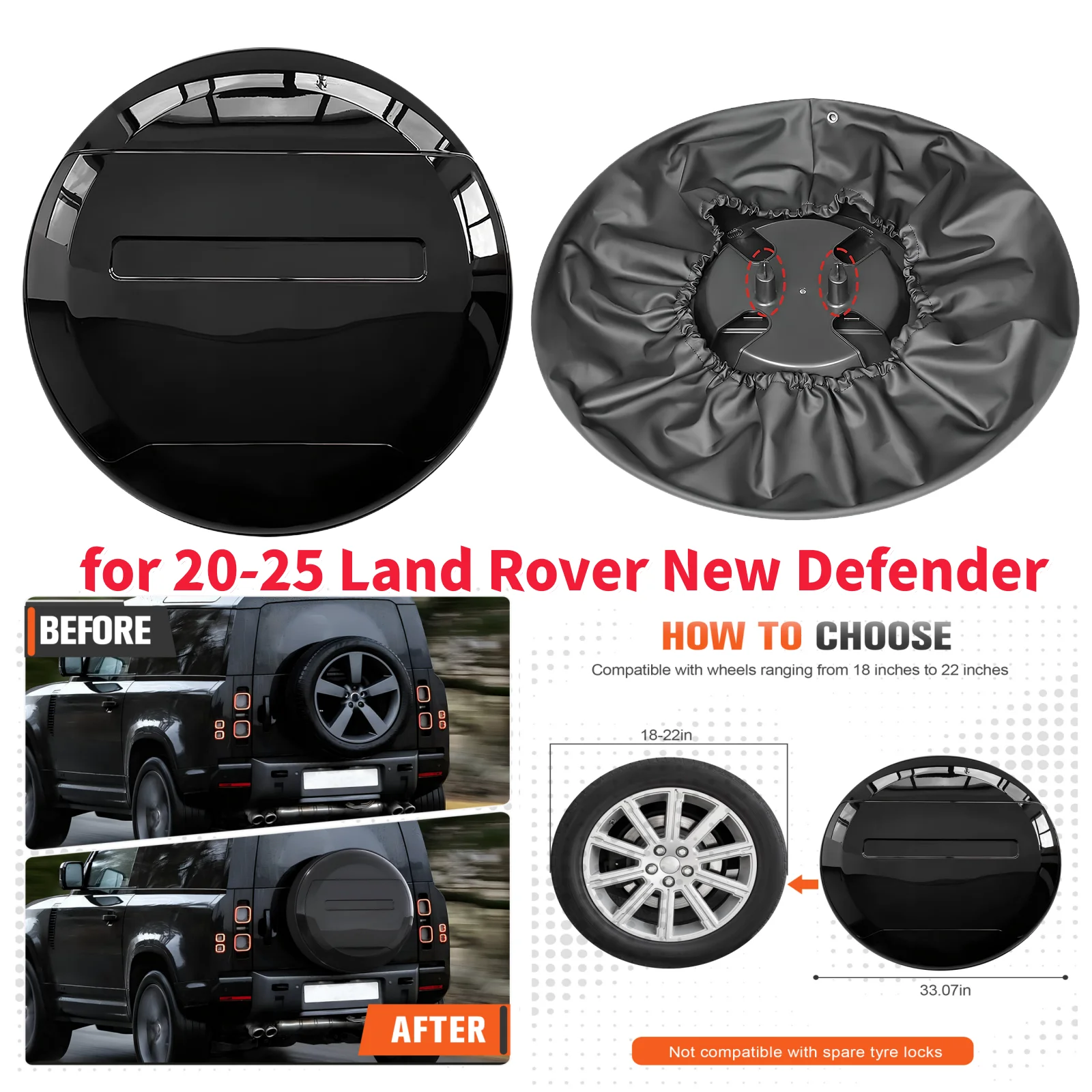 

Чехол на запасное колесо из АБС-пластика для Land Rover L663 Defender 90 110 130, чехол на колесо автомобиля, внедорожный 4x4, внешние аксессуары