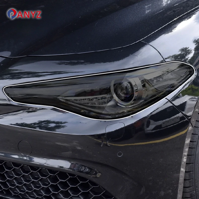 

2 Pcs Car Headlight Protective Film Headlamp Transparent Black TPU Sticker For Alfa Romeo Giulia 2017-2022 car Accessories