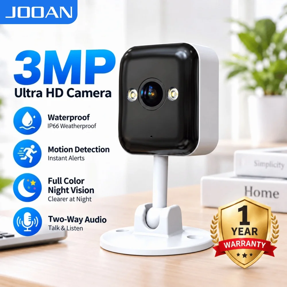 JOOAN 3MP WiFi Security Camera IP66 Waterproof Full Color Night Vision Two-Way Audio Motion Detection Home Surveillance CCTV Cam