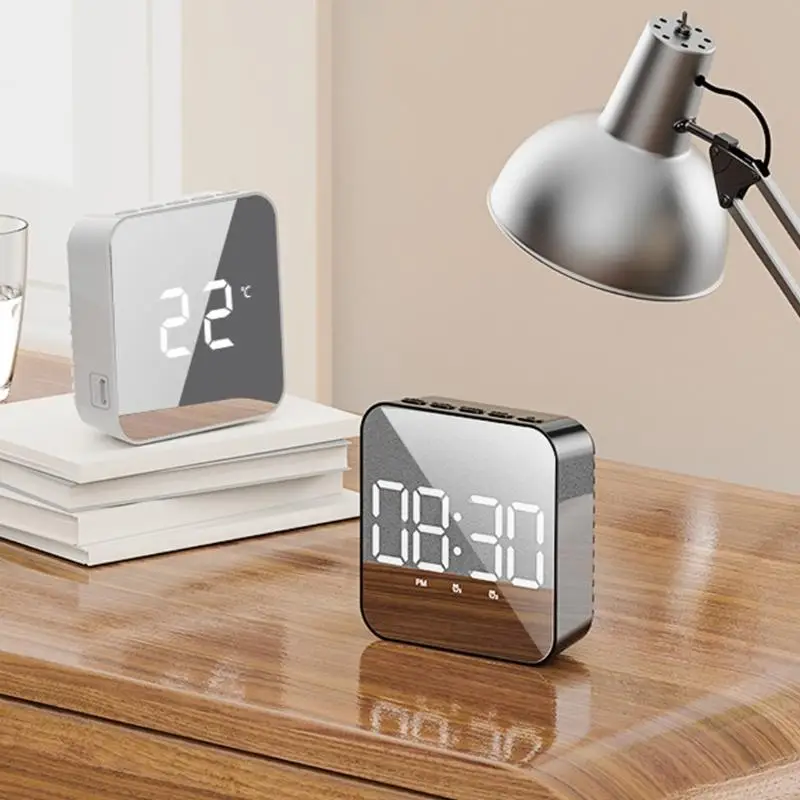 Voice Controlled LED Mirror Digital Clock with Temperature Display 2 Alarms 