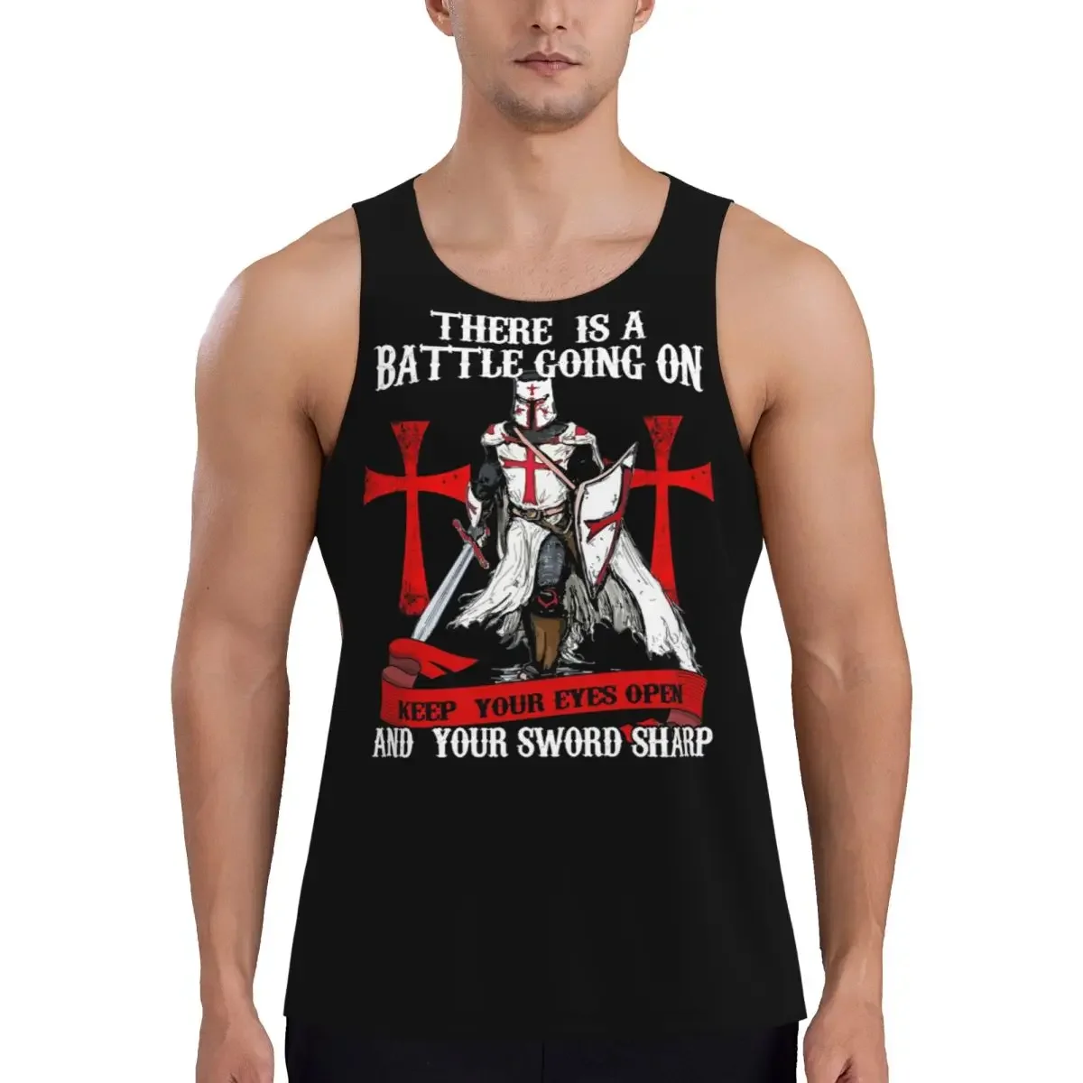 Quick Dry Knights Templar Cross Shield Symbol Medieval Sword Emblem Secret Order Gym Tank Muscle Sleeveless Shirt Vest