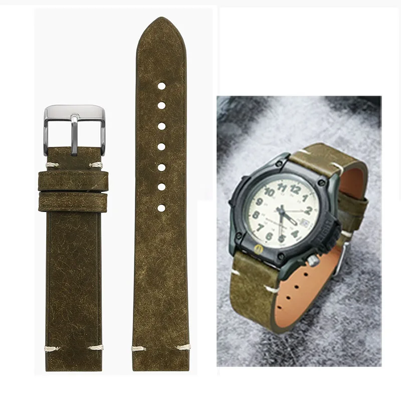 20mm 22mm Vintage Wristband for TIMEX Expedition T49963 T49961 T49962 Series Leather Cowhide Men's Retro Watch Strap Black Brown