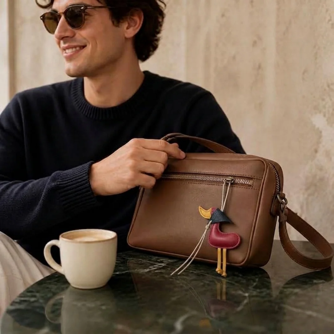 Cute Leather Duck Bag Charms For Women Funny Handbags Tote Bag Accessories Hanging Rope Bag Pendant Key Ring Accessory