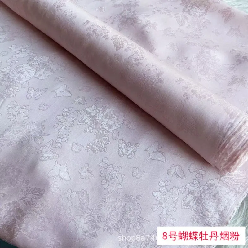 Summer skin-friendly and breathable jacquard satin silk fabric soft drape clothing cheongsam shirt