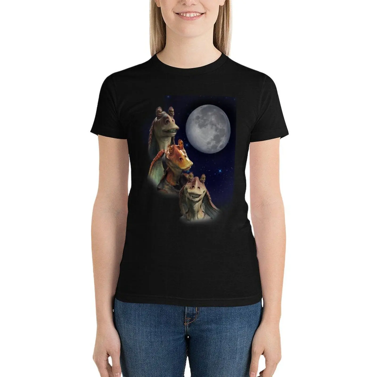 Three Jar Jar Moon T-Shirt Blouse funny kawaii clothes aesthetic clothes black t-shirts for Women