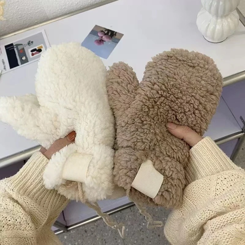 قفازات صغيرة جديدة من صوف الضأن للشتاء الدافئ للطالبات اللطيفة الذين يركبون في الشتاء مع صوف سميك للحماية من البرد #1