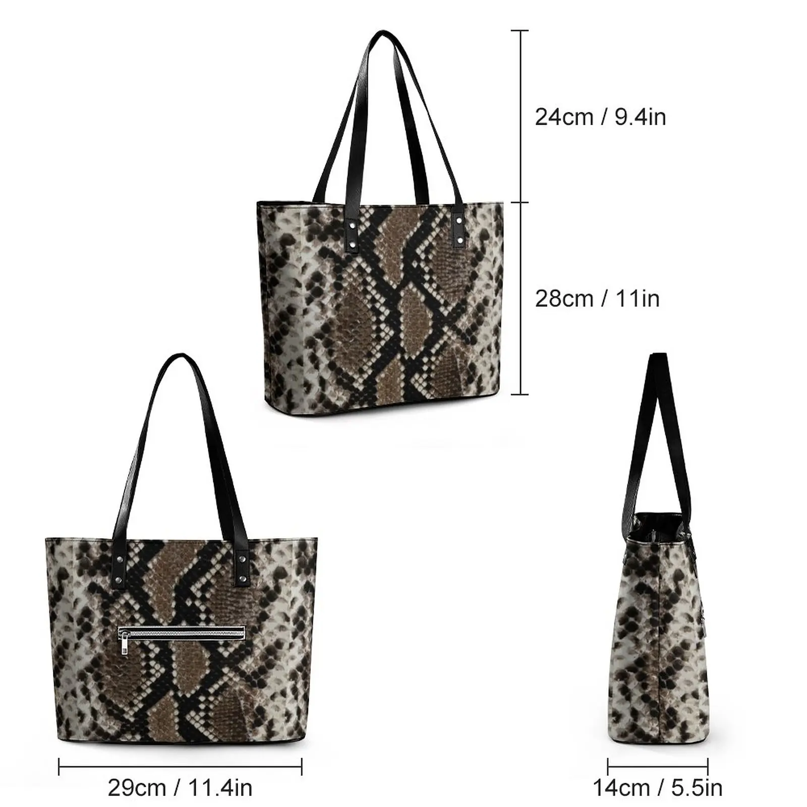 Python Snakeskin Handbags Faux Reticulated Animal Print PU Leather Shoulder Bag Grocery Design Tote Bag Elegant Shopper Bags