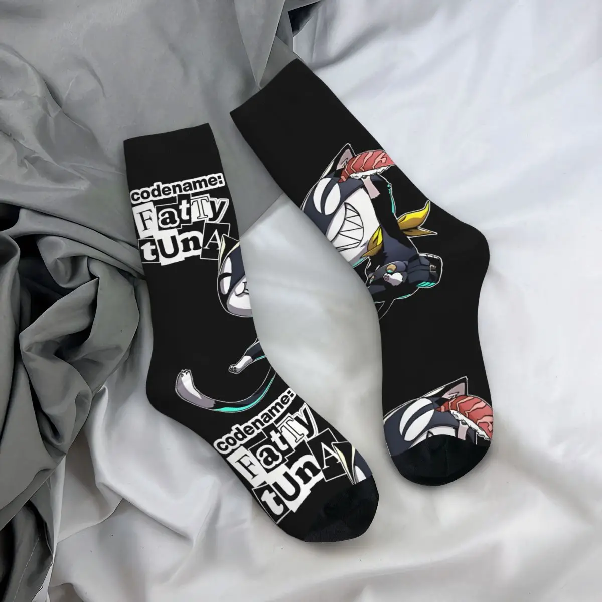 Retro Morgana Codename Fett Thunfisch Herren Kompression socken Unisex Persona 5 Harajuku Muster gedruckt Neuheit Crew Socke