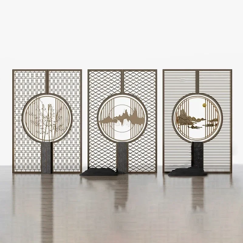 Customized stainless steel screen partition, floral metal hollow grille, embossed new Chinese style living room porch decoration