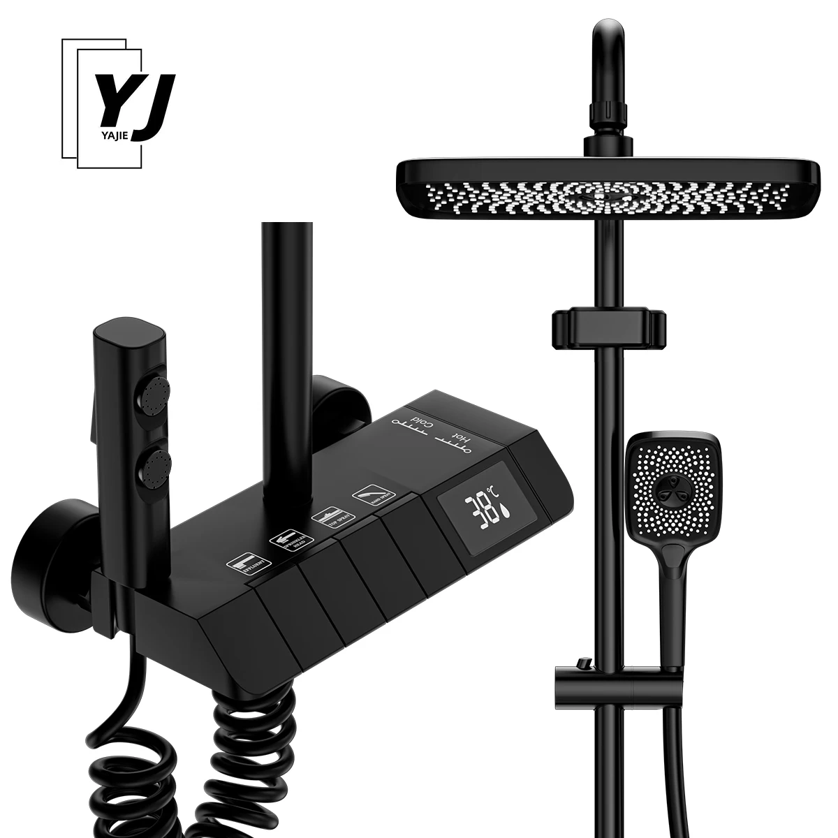 Digital Thermostatic Shower Mixer Tap with LED Display, Pressure Balance & Copper Body - Bathroom Temperature Control Faucet Set