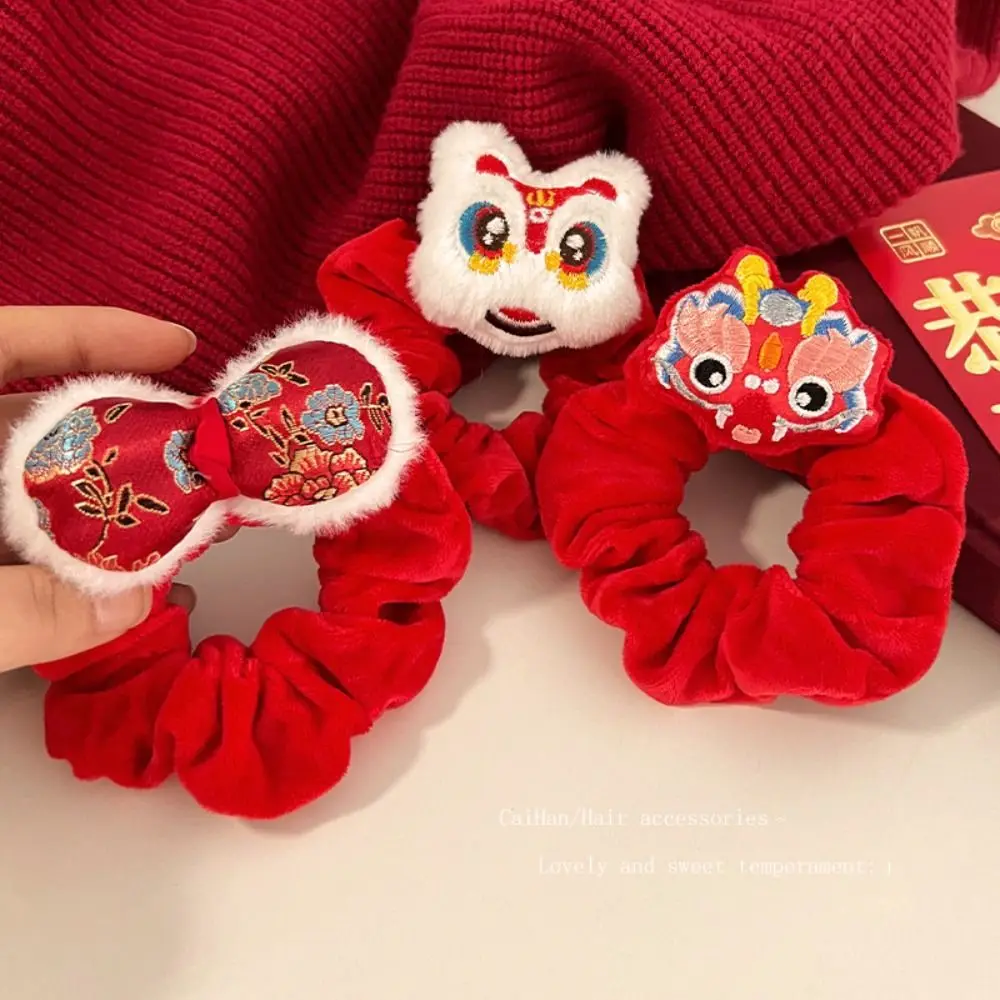 Red Hair Rope New Year Elastic Hair Band Lion Dance Awakened Lion New Year Children Headwear Kids Gifts New Year Decor