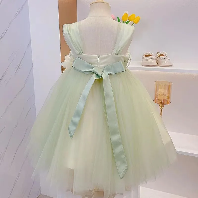 Girls Dress 2025 New Foreign Style Children's Princess Dress Summer Fluffy Gauze Dress Baby Flower Fairy
