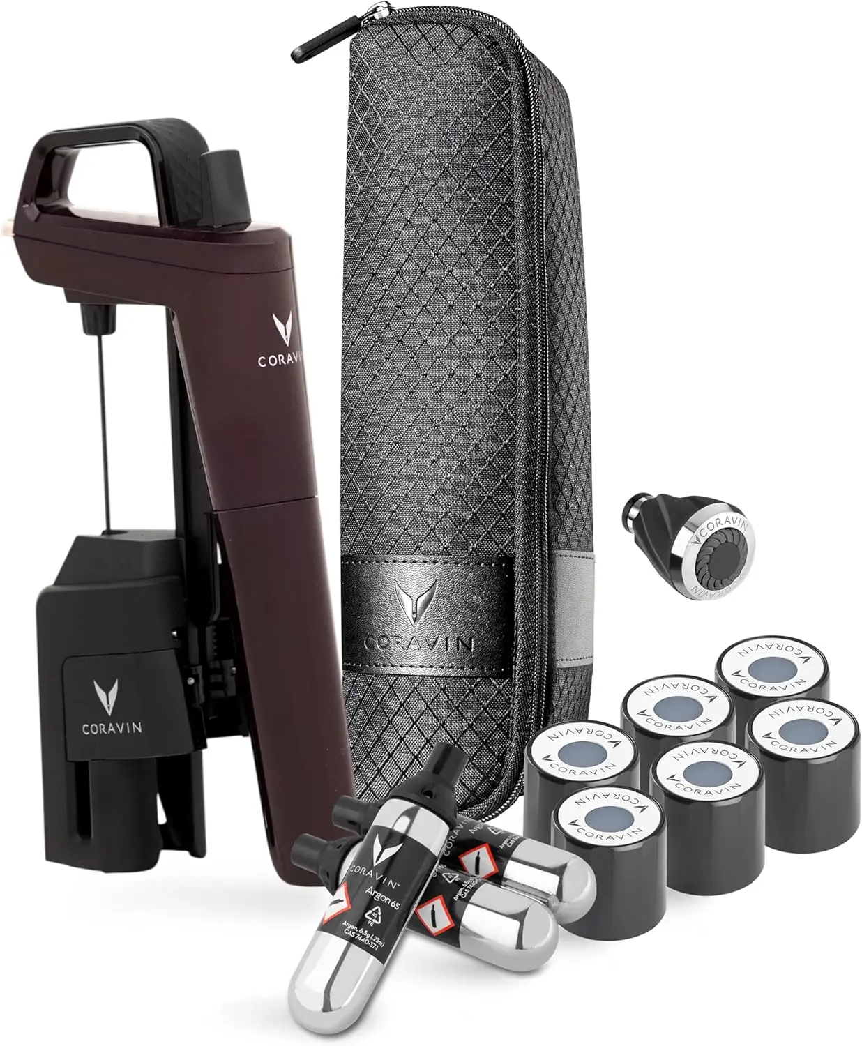 

Timeless Six Plus Wine Preservation System - By-the-Glass Wine Saver - With 3 Pure Argon Gas Capsules, 6 Screw Caps & Wine Aerat