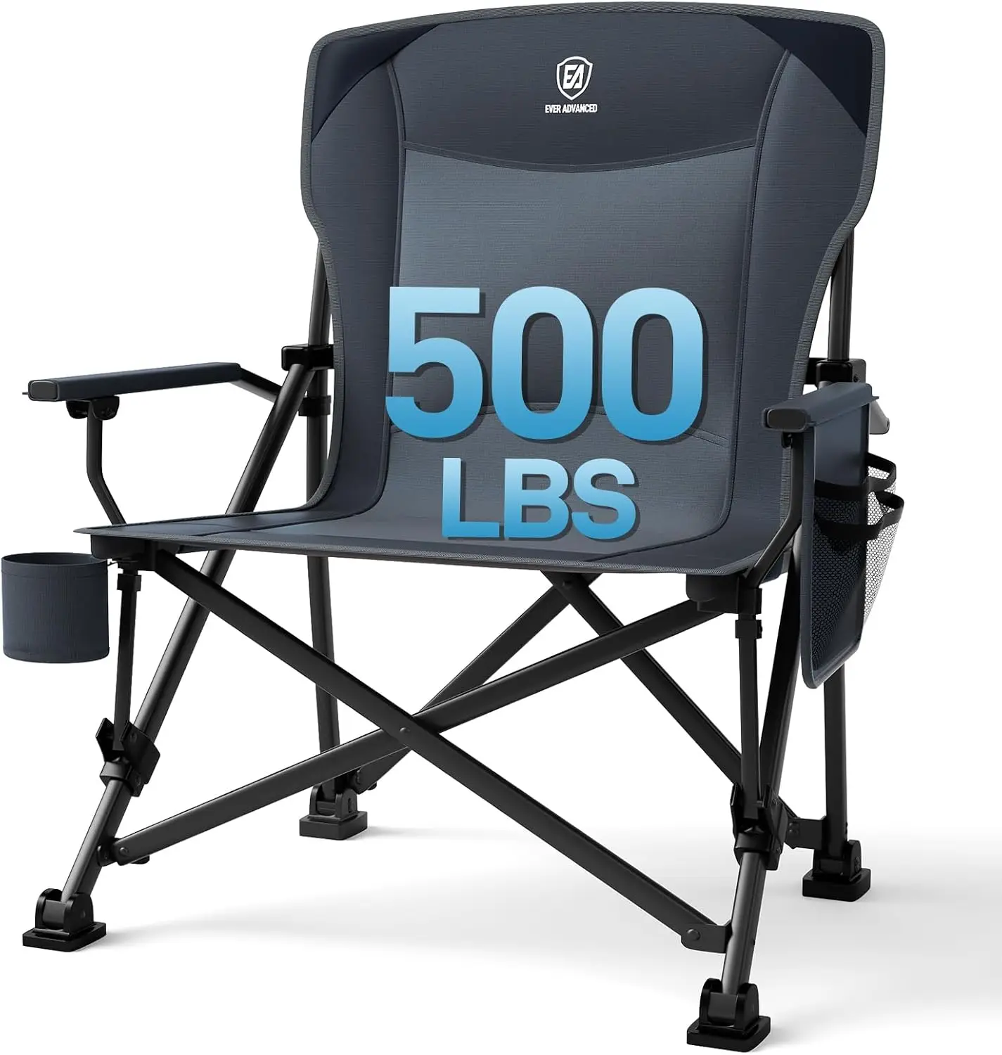 

Oversized Folding Camping Chair for Adults, Heavy Duty with Side Pockets, Portable Quad Chair Supports 500lbs