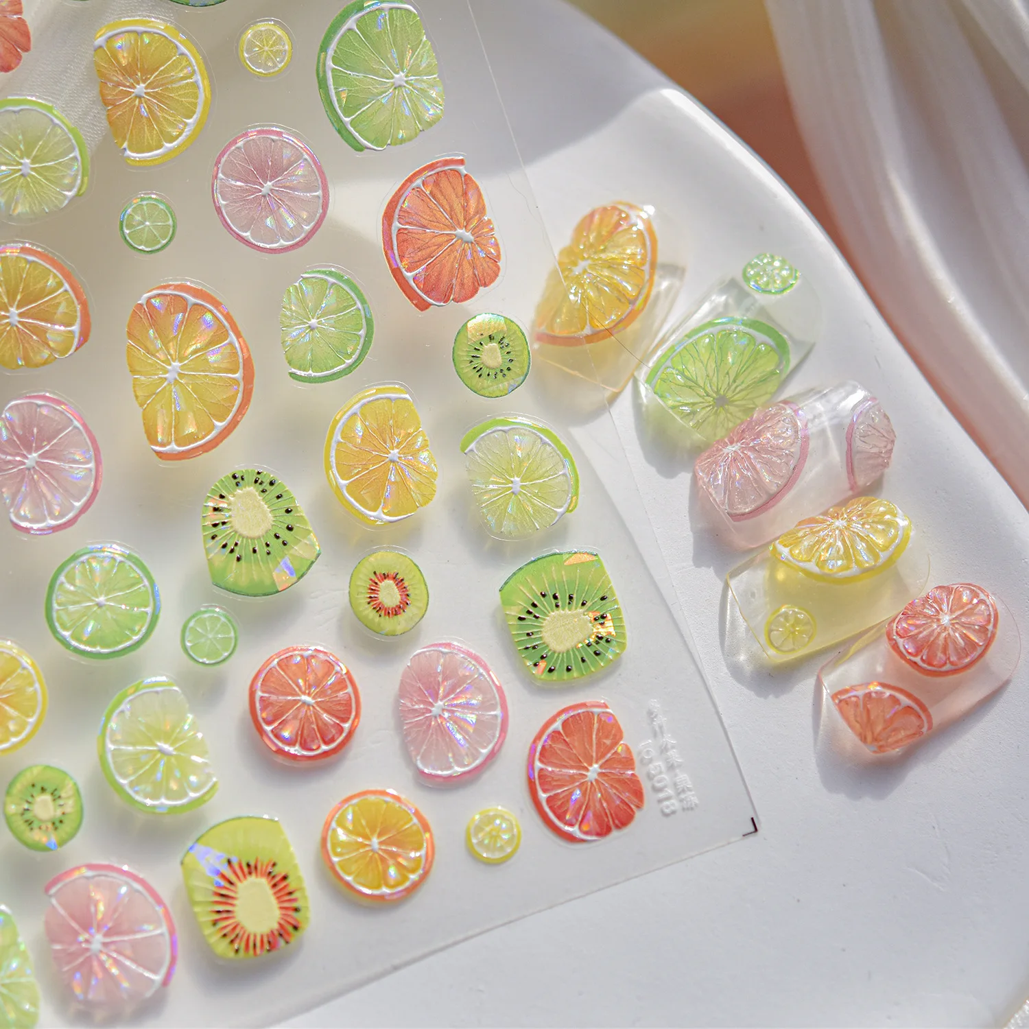 Lemon Slices Lime Cherry Kiwi Fruits Strawberry Grapefruit  Apple DIY 5D Soft Self Adhesive Nail Art Decorations Stickers Decal