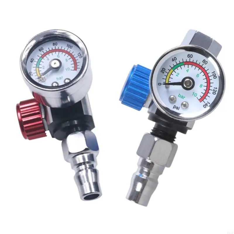 R9JF 1/4” Gun-Air Pressure Regulator with Pressure Gauge Practical Pneumatic Tool Adapter for Air Gun-Spray Gunand Tool