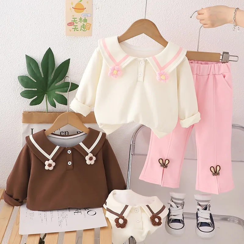 Children Clothing Sets Baby Girls Floral T-shirt Pants Cartoon Casual Sportswear Infant Clothes Outfits Kids Princess Costumes