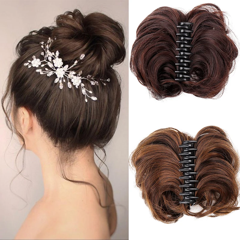 

Claw Chignon Synthetic Curly Hair Bands Messy Bun Hairpiece for Women Scrunchy Natural Fake False Hair Heat Resistant Brown