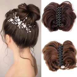 Bandas para el pelo rizado sintético para mujer, postizo para moño desordenado, Scrunchy, pelo falso Natural, resistente al calor, marrón