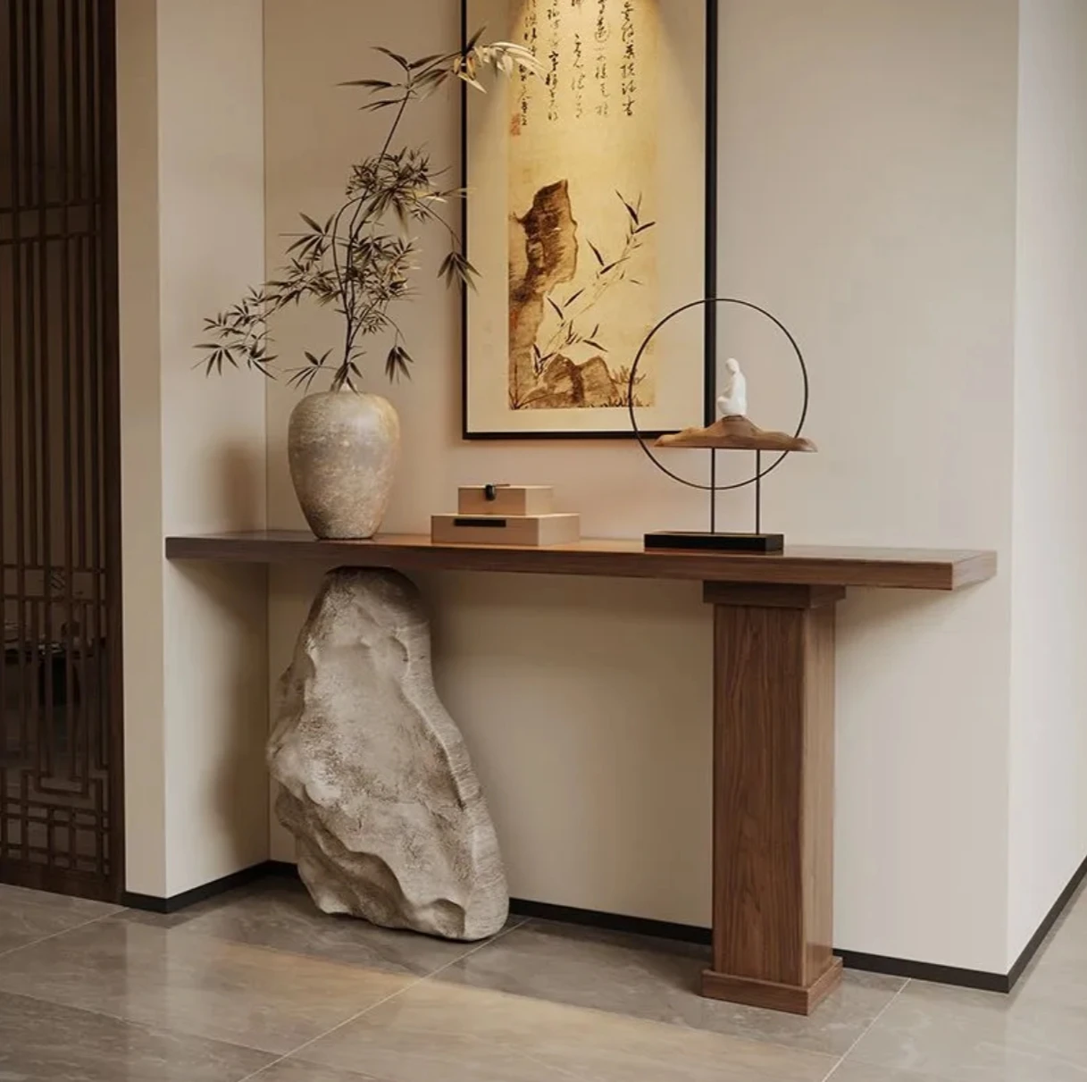

Modern Design Stone Rainforest Green Marble Side Table Hollow Console Tables For Living Room