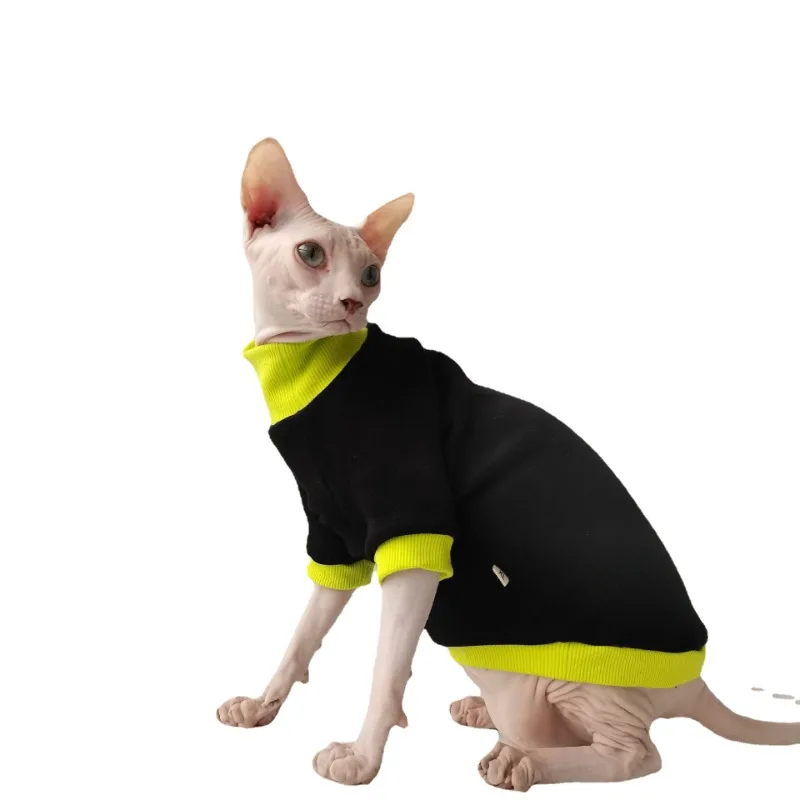 

Autumn and Winter Trendy Brand Contrasting High Collar and Plush Hoodie for Warmth, Sphinx Hairless Cat German Clothing