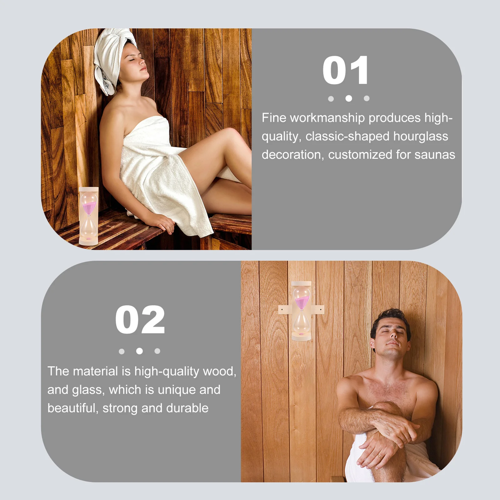 

1Pcs Sauna Timer Hourglass Sand Clock Premium Heat Resistant Wood Glass Classic Decorative Hourglass Sand Clock