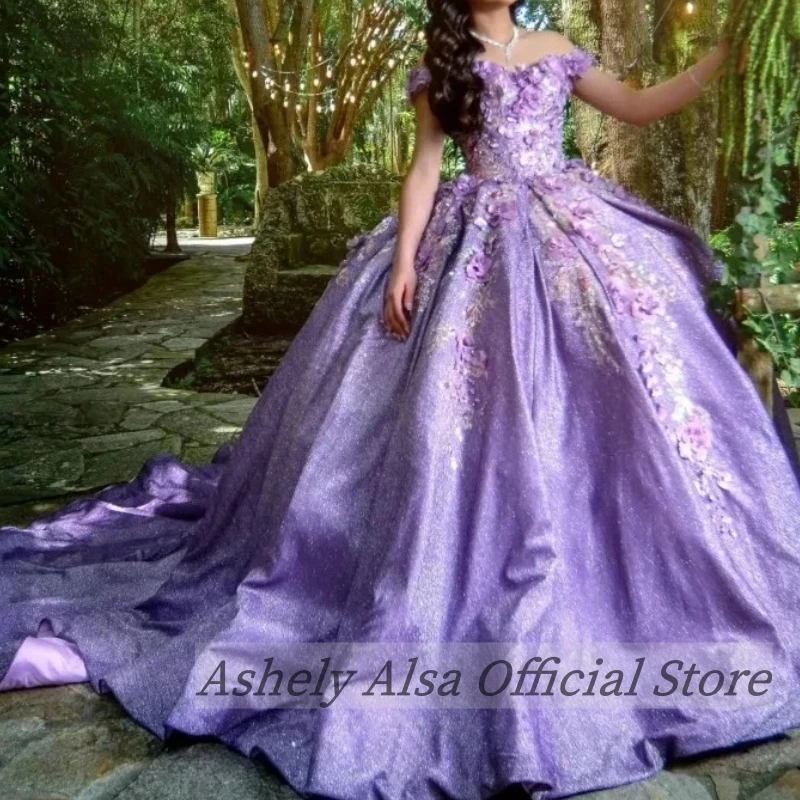 Vestidos De quinceañera De princesa lavanda personalizados, Vestido De baile con apliques florales y hombros descubiertos, Vestido De 15 VX Anos, ropa para fiesta De graduación