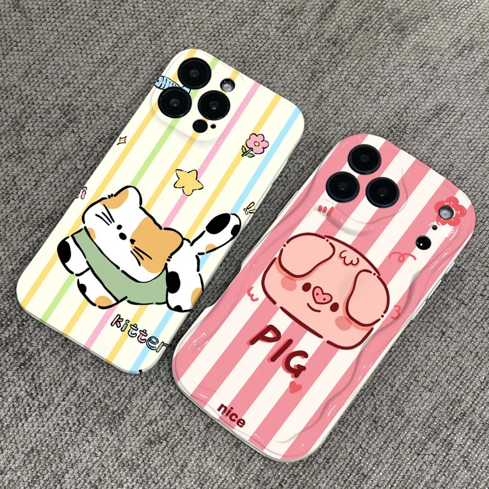 

Cartoon Anime Animals Cover For Apple iPhone 17 16 15 14 13 12 11 X XS XR Air Pro Max Plus Mini Feilin Wave Oil Shell