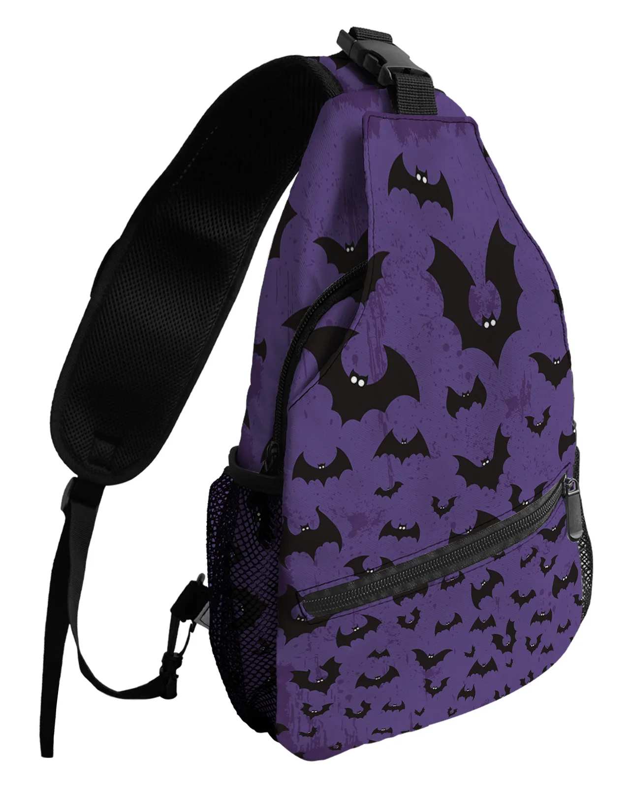 Halloween Theme Bat Purple Chest Bag for Men Casual Sports Shoulder Bag Women's Travel Waterproof Messenger Bag