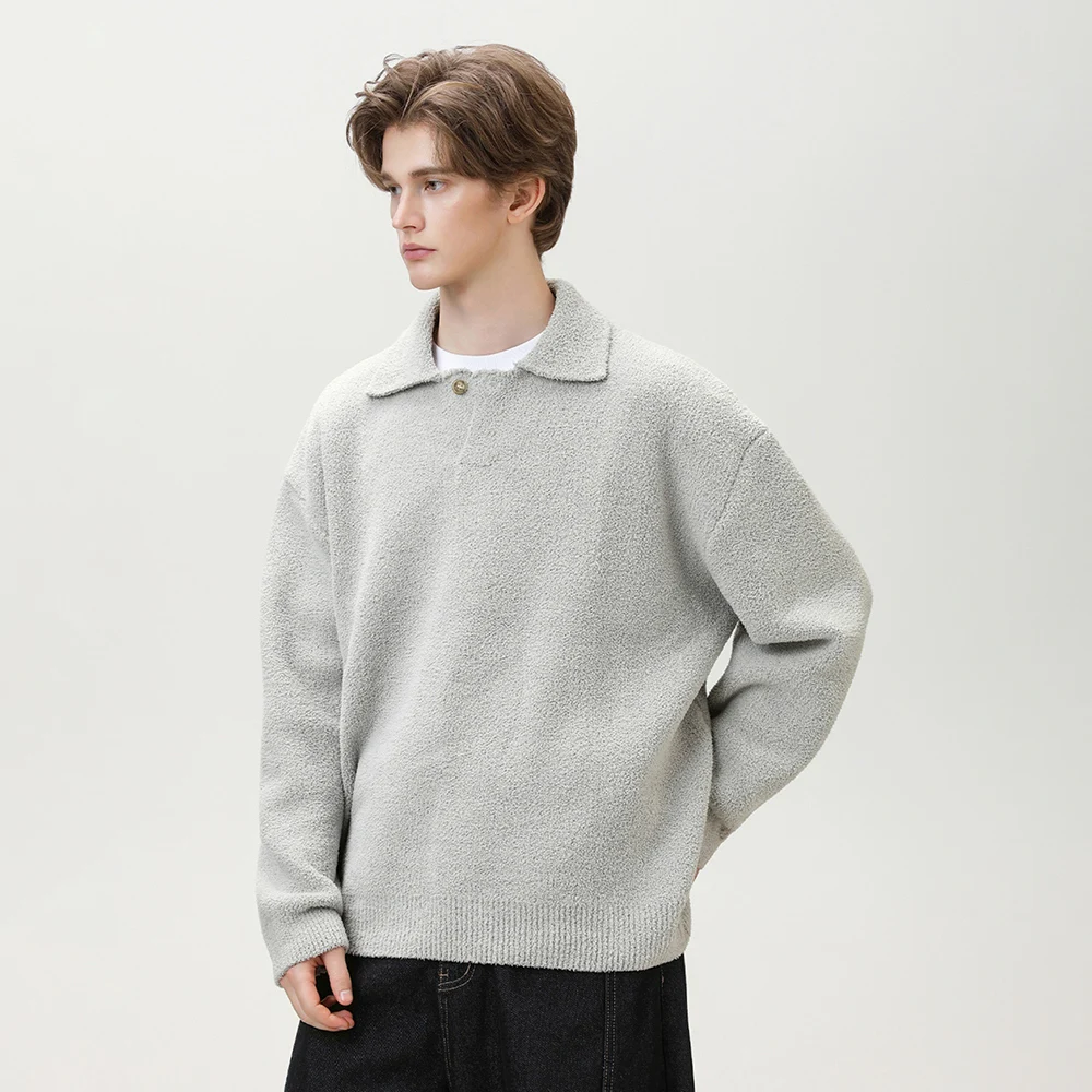 

TFETTERS 2025 Autumn Winter J-Fashion Sweater for Man Single-Sided Fleece Seagull Collar Thick Lazy Knit Pullover Streetwear Men