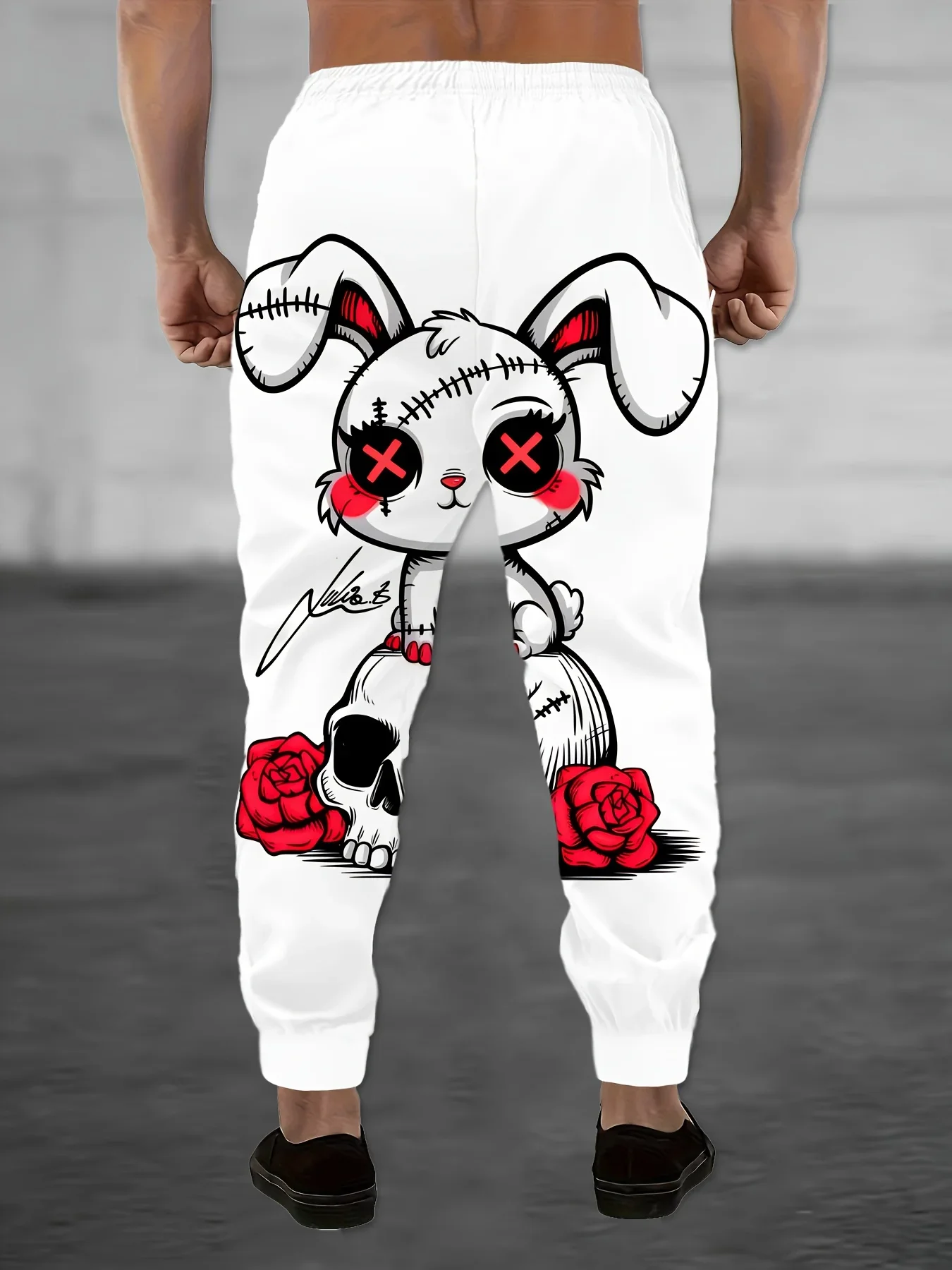 2026 Summer Unisex Pastel Goth Bunny & Skull Graphic Print Pants Fast Dry Breathable Drawstring Waist Fashion Casual Bottoms Kid
