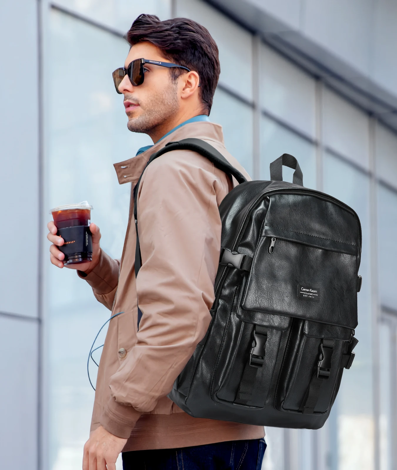 Leather Backpack for Men Ideal for Business,Waterproof Scratch-Resistant,High Capacity Timeless Backpack Fit 15.6 Laptop