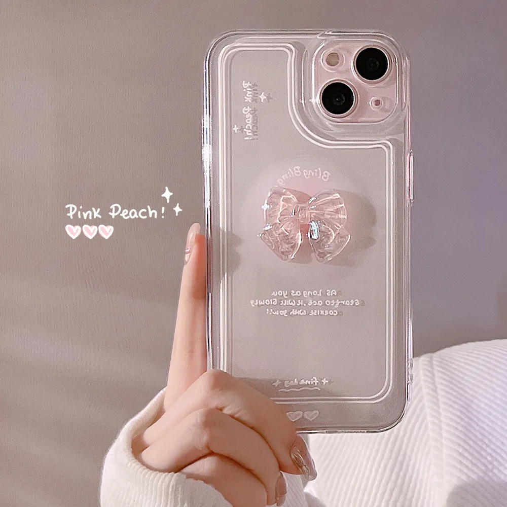 Colored Transparent Crystal Bow Phone Case For Iphone15 14 13 12 11 ProMax X XR XSMAX 78Plus Silica Gel TPU Fashion New Products